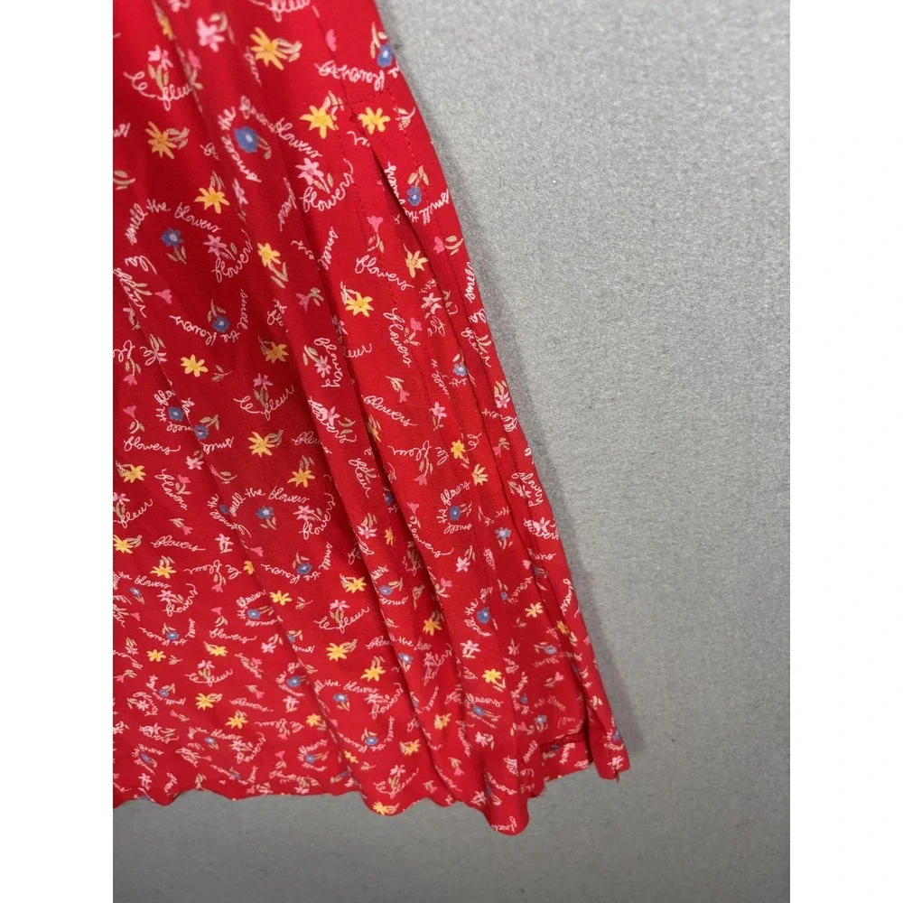 Ali Miles Skirt Womens Petite Small Red Floral Rayon A Line Pull On Midi Boho